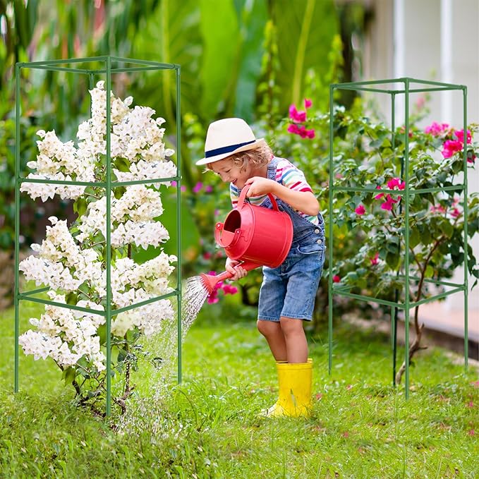 WLLEYAY 3 Pack Tomato Cages, Square Tomato Plant Stakes Support Cages Trellis, 50 * 17 * 17in Heavy Duty Steel Plant Tower Stakes Cucumber Trellis for Garden Climbing Vegetables Flowers Fruits, Bold