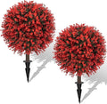 AOKIIE Set of 2 Artificial Red Boxwood Topiary Ball Tree for Outdoor with Ground Spike, 22" UV Resistant Faux Greenery Shrubs, Fake Plants for Garden Yard Porch Patio(Red)