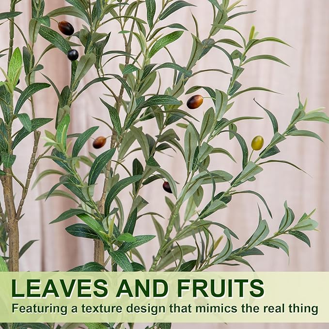 VIVATREES 7FT Olive Tree Artificial Indoor, 84in Tall Faux Olive Tree with Pot, Fake Potted Tree with Fruits for Home Office Decor