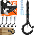 [HIGH-WORKLOAD] 200Lbs 4 Pcs Q-Hanger Hooks M8 with Washer & Safety Buckle, Heavy Duty 5’’ Windproof Screw Hooks for Hanging Plants, Yoga, Lights, Indoor & Outdoor Uses-Expansion Tubes, Screwdriver