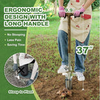 Long Handled Bulb Planter Tool, 37'' Bend-Proof Stainless Steel Bulb Planter, 4'' Depth Marks Long Handled Hole Digger, Bulb Planter with Comfortable T-Shaped Long Wood Handle for Planting Tulips