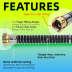 5/8 IN. × 25FT. Heavy Duty Rubber Garden Hose, High Flow 5/8" I.D. Brass Fitting No Memory Durable Heavy Duty Water Hose for Watering, Irrigation, Water Transfer Pump