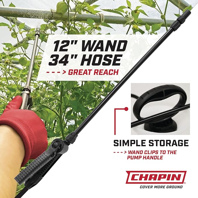 Chapin 20006 Pump Sprayer, 3‑Gallon, Lawn & Garden, Translucent Poly Tank, Funnel‑Top, SureSpray Anti‑Clog Filter, Adjustable Cone Nozzle & 34" Hose for Fertilizer, Weed & Pest Application