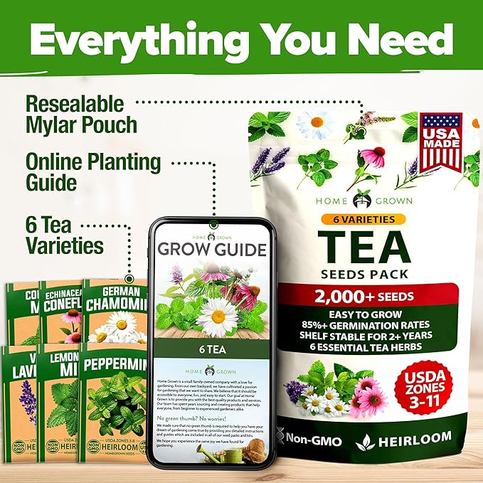 HOME GROWN Medicinal Herb Seeds Vault – 2,000+ Seeds, 6 Non GMO Heirloom Varieties for Indoor & Outdoor Garden – Lavender, Chamomile, Mint, Lemon Balm, Peppermint, Echinacea