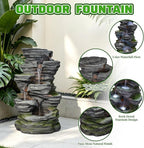 Solarbloom Water Fountain Outdoor/Indoor, 5-Tier Spiral Cascading Stacked Waterfall Fountain, Freestanding Resin Water Feature for Patio, Garden, Backyard, Deck