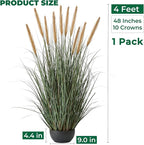 FloraFairy 4ft Onion Grass, Artificial Plant and Greenery, 48in Faux Horsetail Reed Grass with 10 Feathery Flower Heads, Potted Fake Floor Plants for Indoor Outdoor, House Decorative