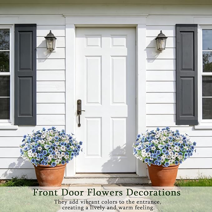 16 Bundles Artificial Flowers for Outdoors, Realistic Fake Silk Flowers for Outside, No Fade Faux Eucalyptus Plants for Outdoor Planter, Window Box, Hanging Basket - Porch Patio Garden Decor