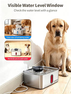 SIBAYS 4Gal/15L Dog Water Fountain for Large Dogs, Stainless Steel Large Pet Water Fountain, Ultra Quiet Automatic Dog Water Bowl Dispenser with Water Level Window and LED Light(FS78, Silver-Grey)