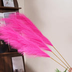 Premium Faux Hot Pink Pampas Grass – 55" Tall Ultra-Fluffy 24-Branch One-Piece Stems No Assembly, Luxury Silk-Feel Feather Flowers for Boho Wedding Girls Room Home Decor (Fuchsia, 8 Stems)