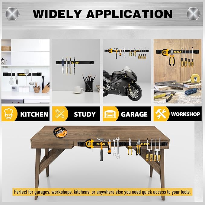ELEAD 9-Piece 12" Magnetic Tool Holder Storage Organizer - Wall Mount Rack Garage Organization Power Magnet Hanger Workbench Board Slatwall Van Organizers Mounted Hanging Strip