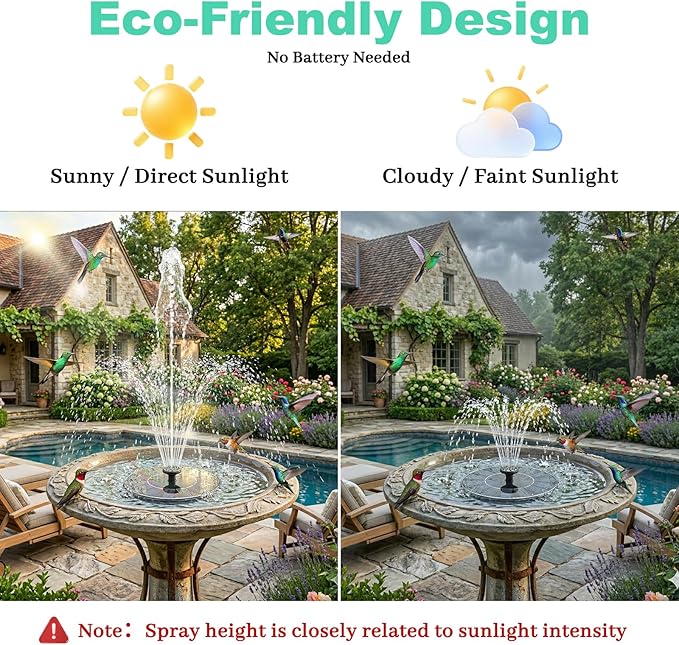 Yeomi Solar Fountain, Floating Solar Water Pump for Bird Bath, Outdoor Water Fountain No Battery or Electricity Needed, Easy to Use for Garden, Pond, Patio