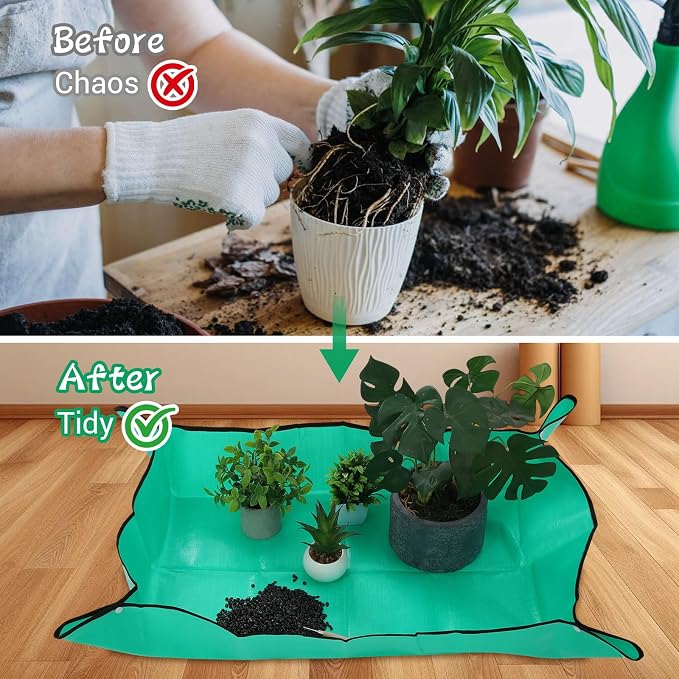 29.5" x 39.4" Planting Mat for Potting, Waterproof Repotting Mat Succulent Green Foldable Reusable Garden Soil Change Mats for Indoor Plant Pots Gardening Gifts
