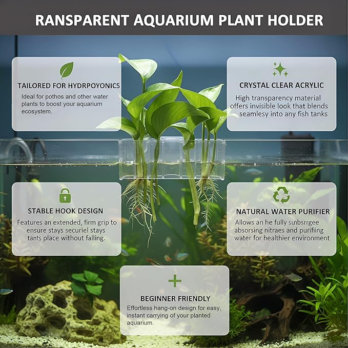 2 Pack Hanging Aquarium Plant Holder – 7-Hole Fish Tank Plant Pot for Pothos & Aquatic Plants, Floating Plant Corral, Aquascape Decor, Rim Plant Holder (Transparent)