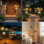Candieslife 61" Solar Lights Outdoor with Plant Stands - Metal Shepherd Hook with Hanging Solar Lantern, Waterproof Solar Floor Lamp Garden Lights for Patio Deck Yard Porch Backyard & Indoor Decor
