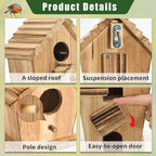 Bird Houses for Outside, Wooden Outdoor 2 Hole Bird House, Can Accommodate 2 Bird Families Suitable for Bluebird,Finch,Cardinals, Garden Hanging Birdhouse No Assembly Required