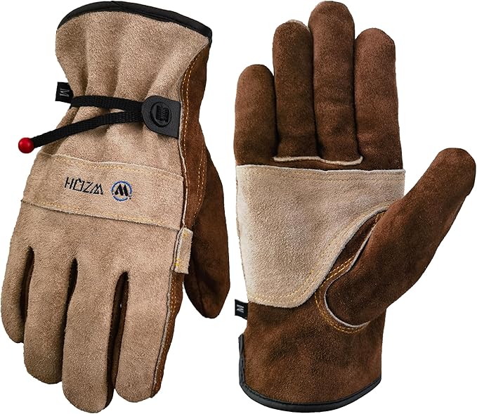 WZQH Leather Work Gloves for Men or Women. Medium Glove for Gardening, Tig/Mig Welding, Construction, Chainsaw, Farm, Ranch, etc. Cowhide, Cotton Lined, Utility, Firm Grip, Durable. Coffee-grey M