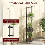 Homsorout Plant Stand Indoor Outdoor - Heavy Duty Metal 2-tier Hanging Plant Holder Space-Saving Iron Plant Stands Tall Plant Shelf for Living Room Garden Balcony（Black）