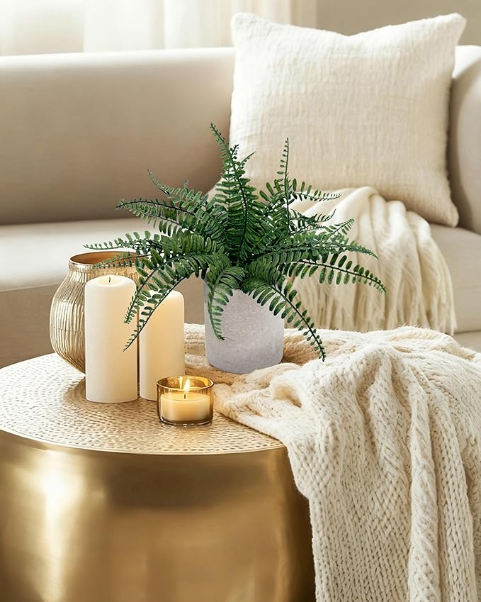 Coferset Fake Fern Small Fake Plant Fern Artificial Plants in Pot Realistic Faux Ferns Indoor for Bathroom Shelf Desk Home Office Kitchen Farmhouse Decor(Gray Pot)