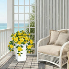 Briful 27.5" Artificial Hibiscus Plant in Tall White Planter, Large Faux Tropical Flower Arrangement for Front Door Porch Patio Balcony Outdoor Indoor Decor, UV Resistant Fake Yellow Hibiscus Tree