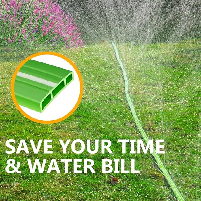 Heavy Duty Sprinkler Soaker Hose 50 FT, Flat Garden Hose with Holes, Efficient Flexible Irrigation Hose for Yard, Lawn and Garden, Includes Stakes (25FT x 2Pack)