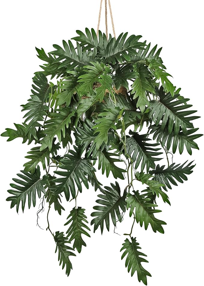 Large Fake Hanging Plants in Pot for Indoor & Outdoor, Long Artificial Monstera Hanging Basket, 27.6" Fake Potted Vines Ivy Greenery Plant for Room Wall Shelf Decor Living Room Bathroom Patio Porch