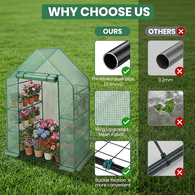 Greenhouse for Outdoors,55 x 28 x 78'' Small Greenhouse,Walk in Plant Greenhouses with 3 Tiers 6 Shelves,Heavy Duty with Durable PE Cover,Heavy Duty Plant Greenhouses for Garden and Backyard