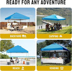 Crown Shades 10x10 Pop Up Canopy - Beach Tent with One Push Setup - Outdoor Sun Shade for Events, Parties, Camping - Gazebo with STO-N-Go Cover Bag, Silver Coated Top, 3 Height& 4 Sand Bags, Sky Blue