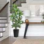 Artificial Dracaena Tree 7FT Tall Fake Plant with White Planter - Realistic Faux Dragon Tree with Tall Planter - Indoor Floor Plant for Home, Office,Mall, Living Room, Bedroom Decor