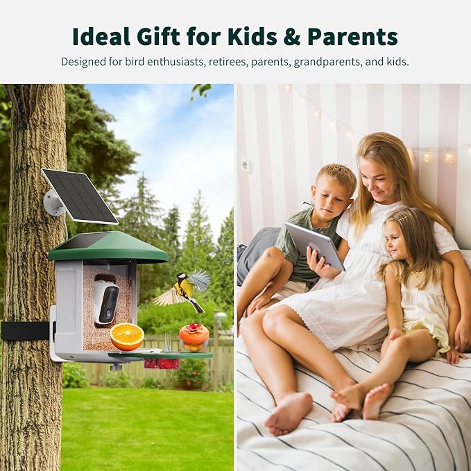 HARYMOR Bird Feeder with Camera with AI Identify Birds Species Solar Powered, Smart Bird House with Cam, 2K HD Video Live Stream, Instant Arrival Alerts - Green