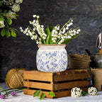 Vintage Planter Large Ceramic Plants Pot Blue Chinoiserie Crack Cottage Scroll Vase Flower Vase Pot Indoor Plants Home Kitchen Decor Farmhouse Antique Decorative Gift