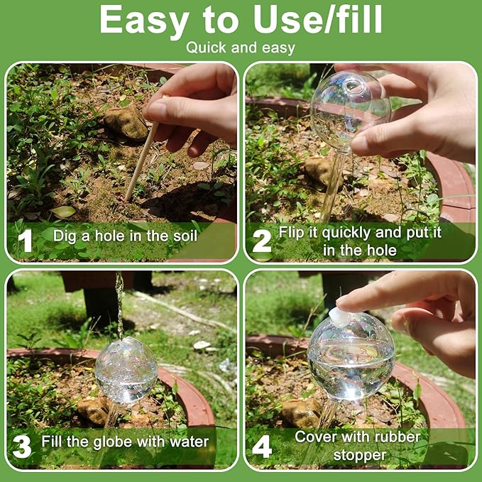 4 Pack Plant Watering Globes - 150ml Self-Watering Bulbs, Automatic Plant Waterer for Indoor & Outdoor Potted Plants, Vacation Plant Care Essential, Decorative Glass Design (150ml/5.12oz)