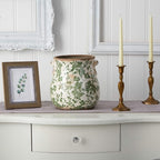 Nearly Natural 10in Ceramic Decorative Vase, Tuscan Style Green Scroll Design for Indoor Home Shelf Table Decor