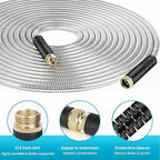 LINODI Metal Garden Hose, 50ft Stainless Steel Garden Hose – 3/4" GHT Solid Brass Connectors – Heavy Duty Flexible Metal Water Hose with 10-Way Spray Nozzle – Kink-Free Watering Kit