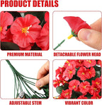 Sggvecsy Artificial Fake Hanging Flowers Plants for Outdoor Outside Spring Summer Decoration 4PCS Faux Silk UV Resistant Realistic Morning Glory Trailing Vines for Home Porch Patio Balcony(Red)