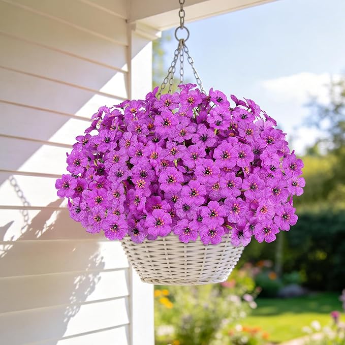 AmyHomie 20 Bundles Artificial Flowers for Outdoor Outside Spring Summer Decoration UV Resistant Faux Flowers No Fade Fake Plastic Plants Garden Porch Window Box Decorating (Purple)