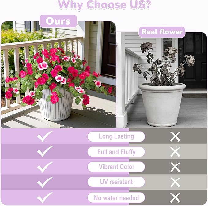 INXUGAO Artificial Fake Flowers for Outdoors Spring Decoration 2 Bundles Faux Flowers Plants for Outdoor Planters UV Resistant Silk Realistic Flowers for Outside Home Garden Front Porch Patio Décor