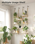 Bamworld Hanging Shelves 8Tiers Plant Hanger Indoor Window Plant Shelves Wood Plant Wall Shelf Window Sill Plant Shelf Indoor Hanging Plant Stand Living Room Decor Garden Boho Decor