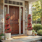 PATIO CHOICE 3ft Artificial Topiary Spiral Trees with Rose Set of 2 36" High End Outdoor Faux Plants Realistic Faux Bushes and Shrubs Decorations for Outdoor Front Porch Garden