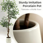 6FT Artificial Ficus Tree Indoor Outdoor, Fake Plants Indoor with White Pot, Realistic White-Edged Leaves Potted Tree for Home Office Decor