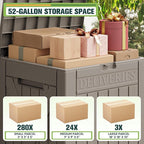 Greesum 52 Gallon Large Outdoor Package Delivery Box for Porch, Lockable Secure Double-Wall Resin Storage Box, Waterproof Deck Box for Package Protection, Light Coffee
