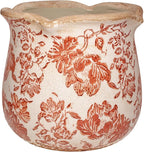 Country Farmhouse Planters for Spring Decor, 6.11 Inch Vintage Distressed Ceramic Plant Pot with Drainage for Indoor Plants, Terracotta Pots & Italian Tuscan Decor, Gardening Gifts (Red Flower)