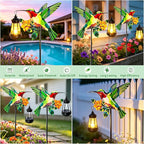 2 Pack Solar Lights Outdoor Waterproof Hummingbird Decorative, 29in Metal Hummingbird Garden Stakes with Solar Lanterns for Yard Art Outside Patio Porch Lawn, Gifts for Women Mom Grandma Mother's Day