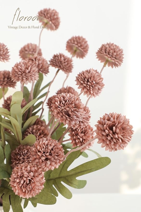 Floroom 5pcs Dusty Rose Faux Silk Mums Artificial Flowers, Bulk Fake Small Mini Chrysanthemums with Stems for DIY Wedding Centerpieces Floral Arrangements Vase Fillers Home Decorations