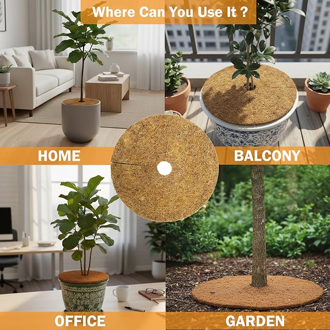 Coco Coir Mulch for Landscaping, 24 Inch Coconut Liners for Planters, 3 Pcs Coconut Fiber Tree Ring, Plant Covers from Animals,Dirt and Tree Protectors