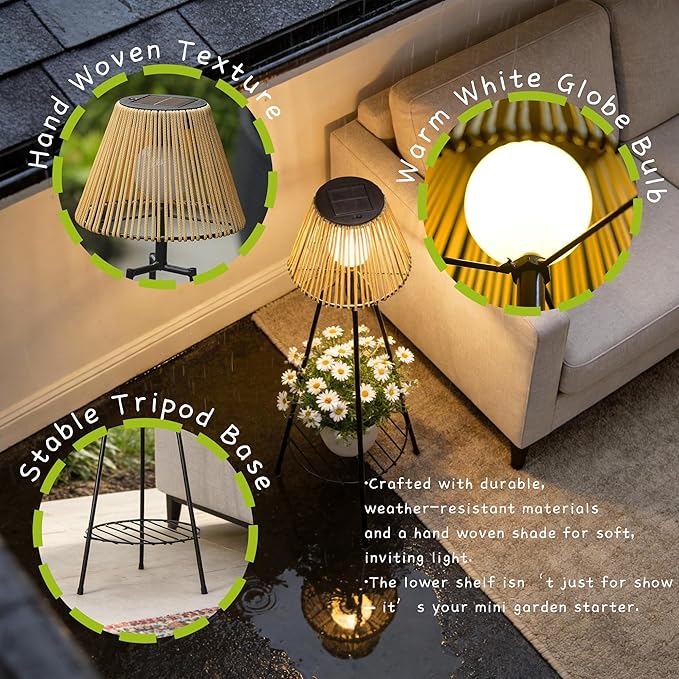 2 Pack Outdoor Solar Floor Lamp, 36'' Solar Lights Outdoor Waterproof with Plant Stand, Dusk to Dawn, Warm Yellow Light, Black Metal Stand for Deck Porch Patio Garden Decor