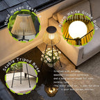 Outdoor Solar Floor Lamp, 36'' Solar Lights Outdoor Waterproof with Plant Stand, Dusk to Dawn, Warm Yellow Light, Black Metal Stand for Deck Porch Patio Garden Decor