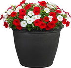 Sunnydaze 20-Inch Anjelica Large Plastic Pot for Plants - Outdoor Double-Walled Large Plastic Planter with Drillable Drainage Holes - Matte Black