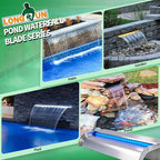 with lid Waterfall Pool Fountain, LONGRUN Stainless Steel Waterfall Spillway for Pools and Ponds - 35.4" Wide Decorative Water Feature for Swimming Pools, Koi Ponds and Garden