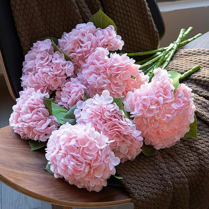 DUYONE 4Pcs 22 inch Lifelike Artificial Hydrangea, 2 Pink & 2 White Large Flowers Artificial Flowers Dry Flowers Outdoor Wedding Christmas Office Family Party Living Room Table Deco