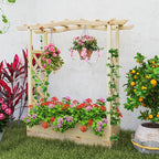 Giantex Raised Garden Bed with Trellis & Hanging Roof, Wooden Elevated Planter Box with Drainage Hole, Freestanding Gardening Planter Raised Bed for Flowers Herbs Climbing Plants Vines, 44”x14”x45”